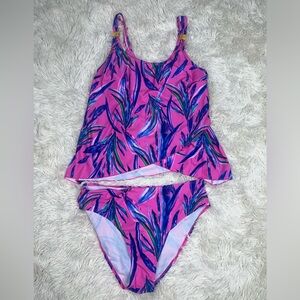Pink Leaf Print Women’s Swim Set
